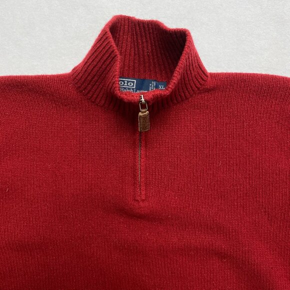 Vintage Polo Ralph Lauren 100% Lambswool Sweater Men's XL Red 1 /4 Zip Pullover - Picture 1 of 12